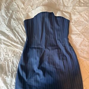 Elegant Blue and White Strapless Dress